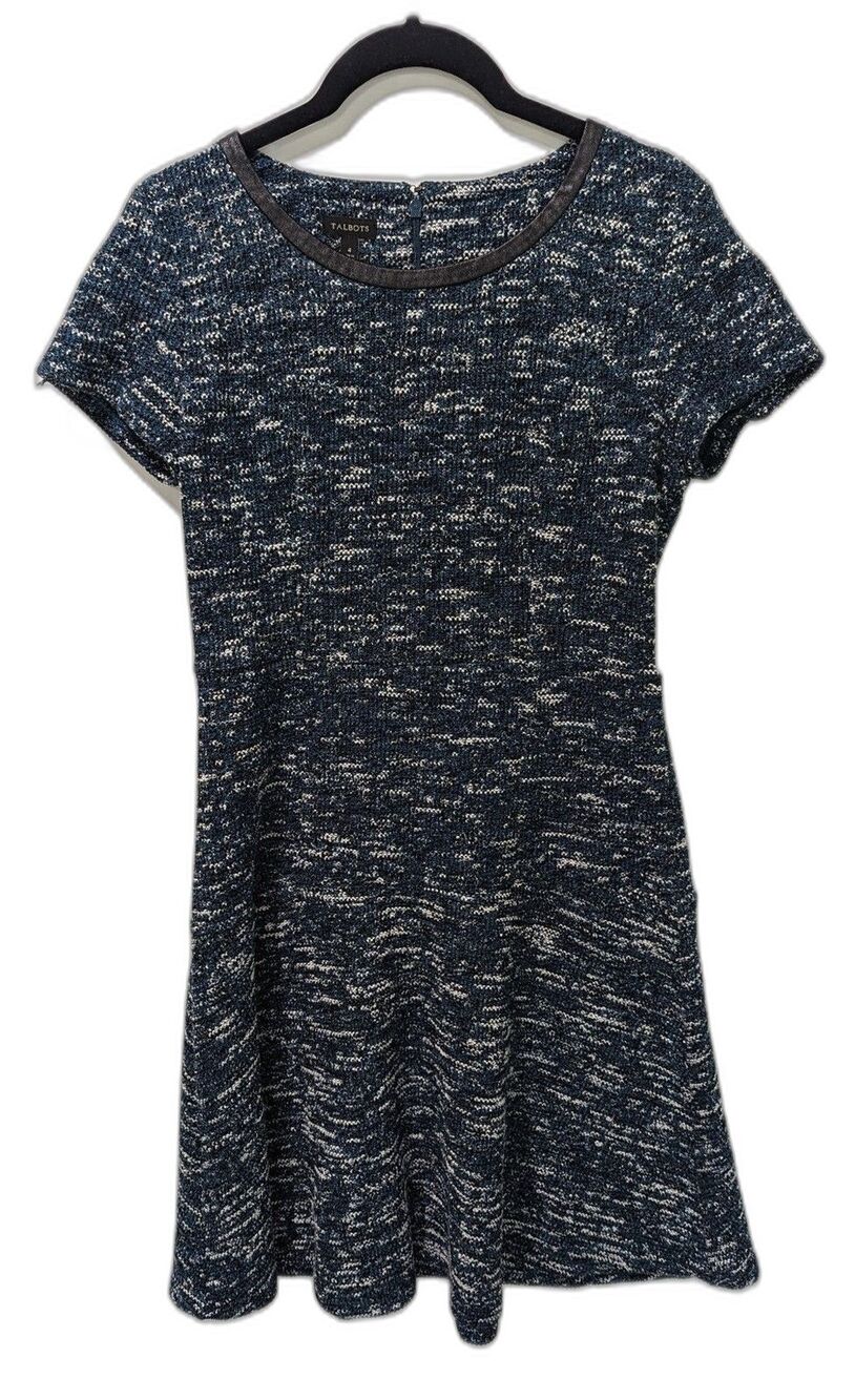 Talbots Professional Sheath Tweed Dress Size 4 Faux Leather Trim
